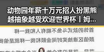 动物园年薪十万元招人扮黑熊越抽象越受欢迎世界杯丨姆巴佩梅开二度成焦点